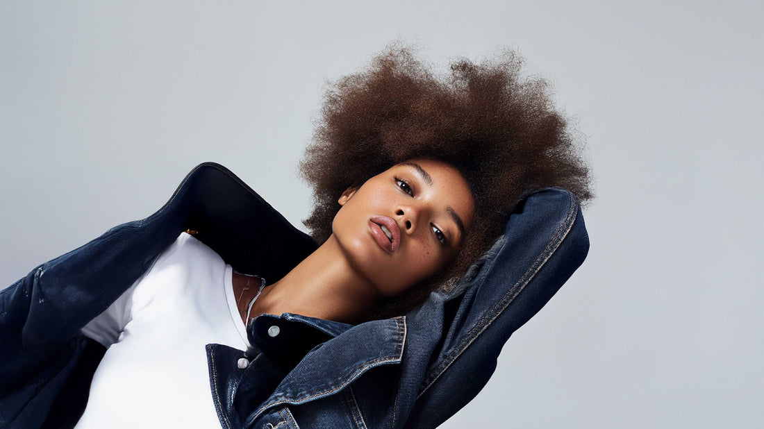 Woman in a matching denim set, an example of co-ord styling