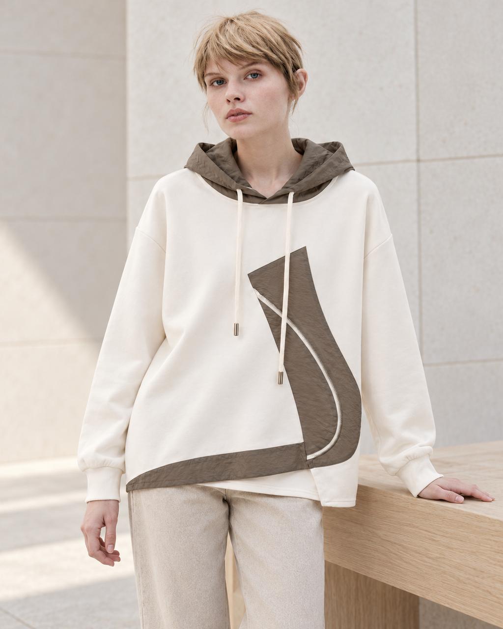 Asymmetric Zip Hoodie – styled model