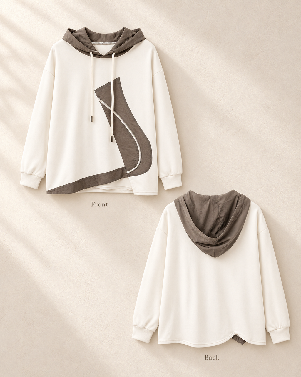 Asymmetric Zip Hoodie – front back comparison