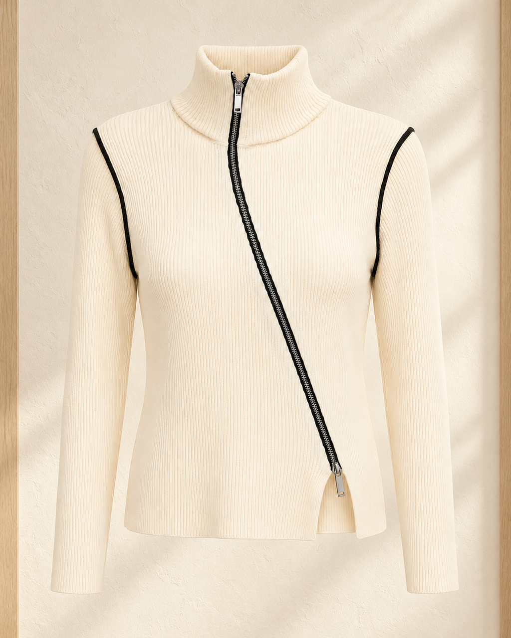Asymmetric Zip Ribbed Top – product showcase