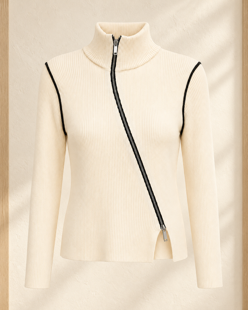 Asymmetric Zip Ribbed Top – product showcase