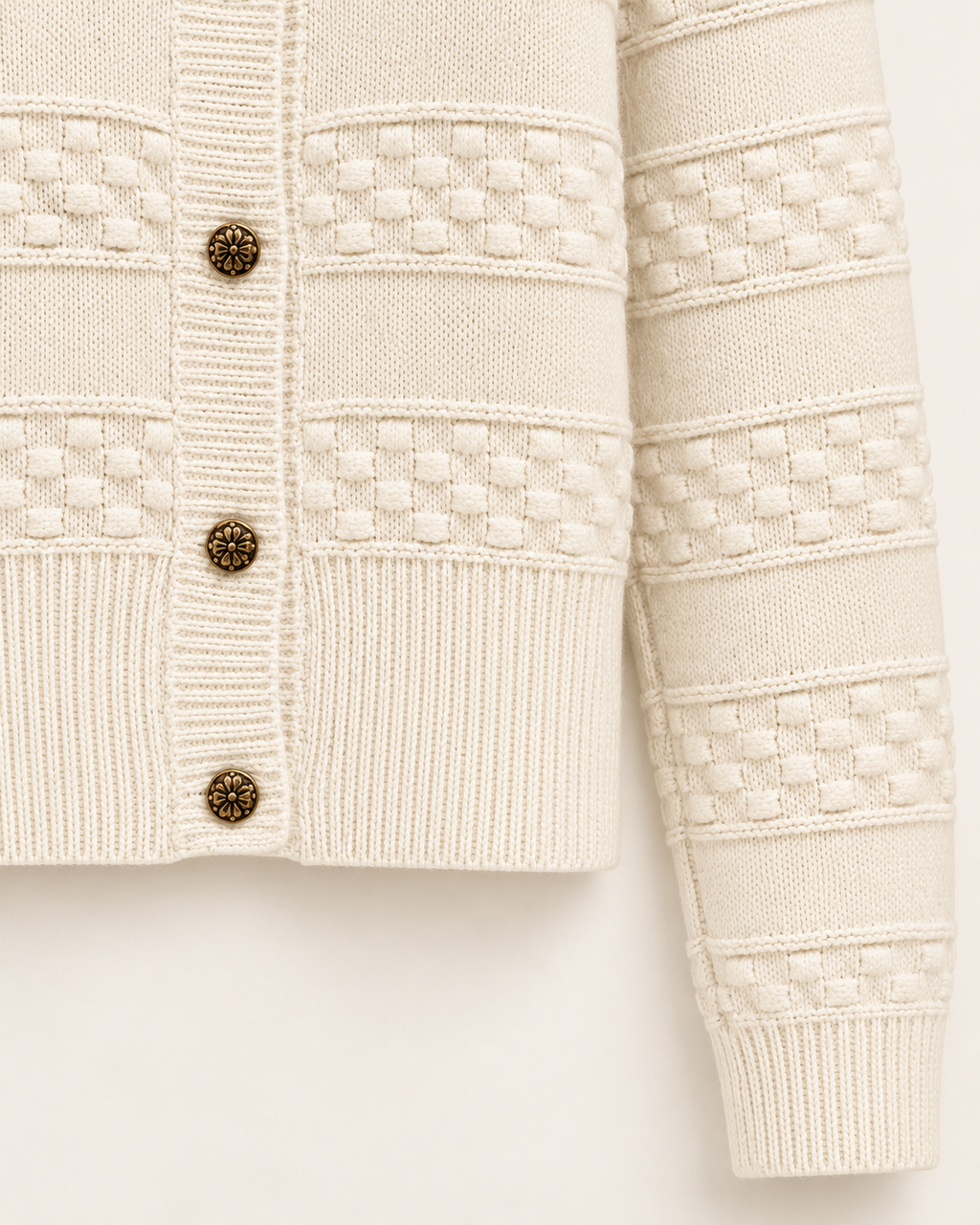 Basketweave Knit Cardigan – hem cuff detail