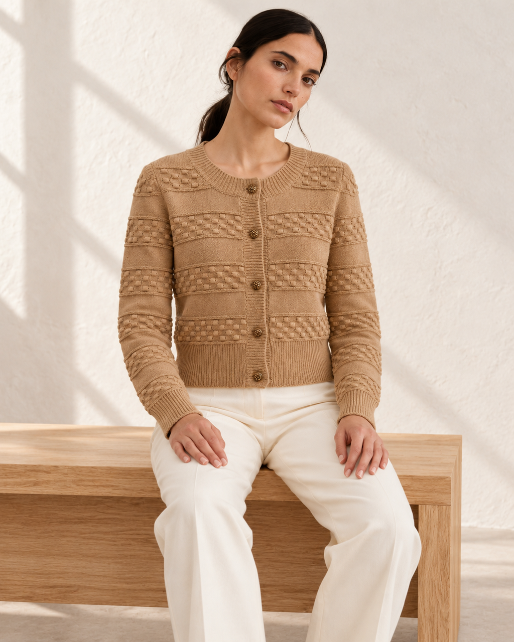 Basketweave Knit Cardigan – styled model
