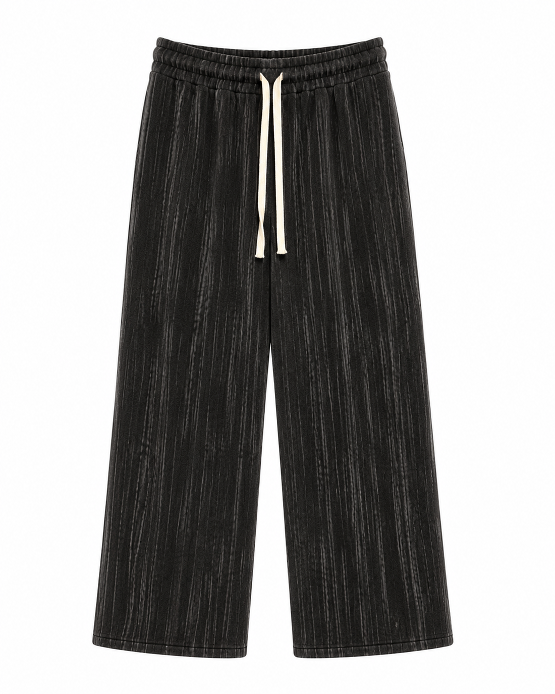 Black Textured Wide-Leg Sweatpants