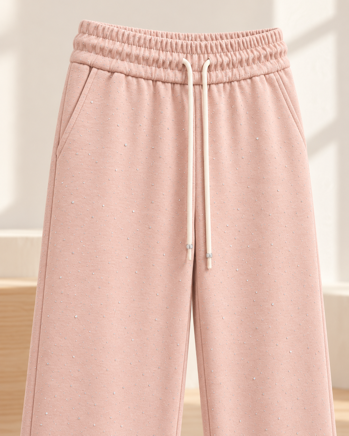 Blush Rhinestone Straight Leg Sweatpants – waist pocket detail