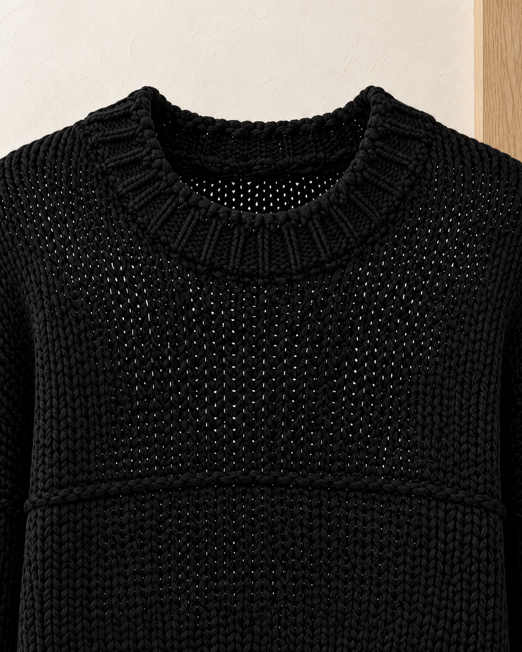 Chunky Knit Crop Sweater – knit neckline detail