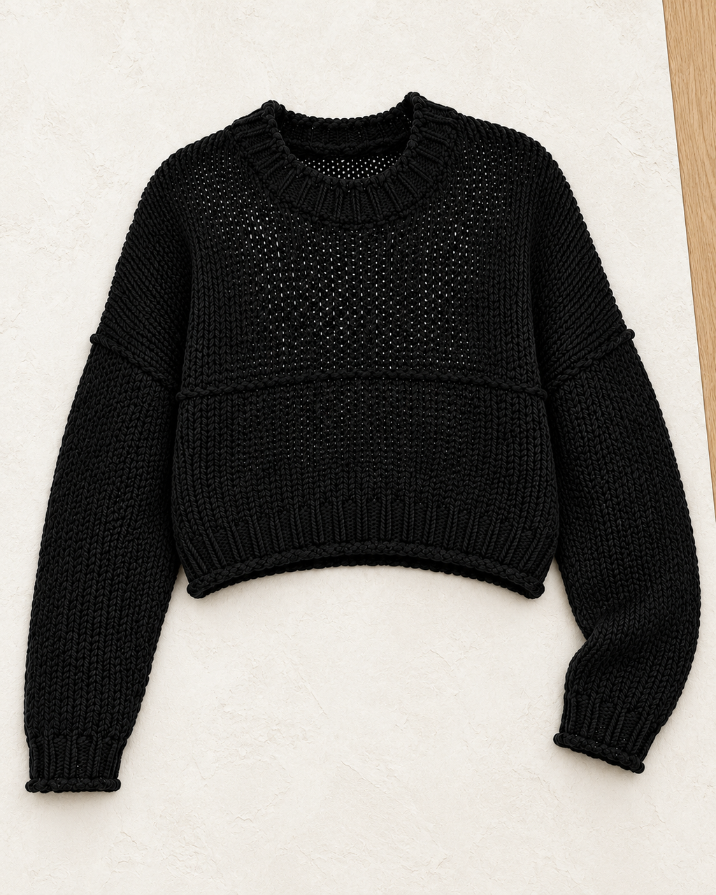 Chunky Knit Crop Sweater – single colour flatlay