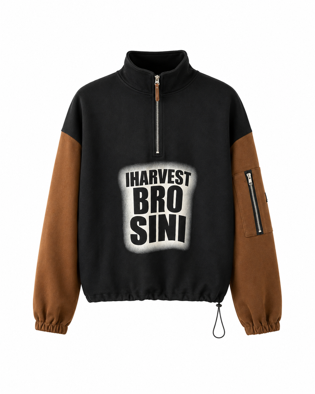 Colour Block Quarter Zip Sweatshirt – black front