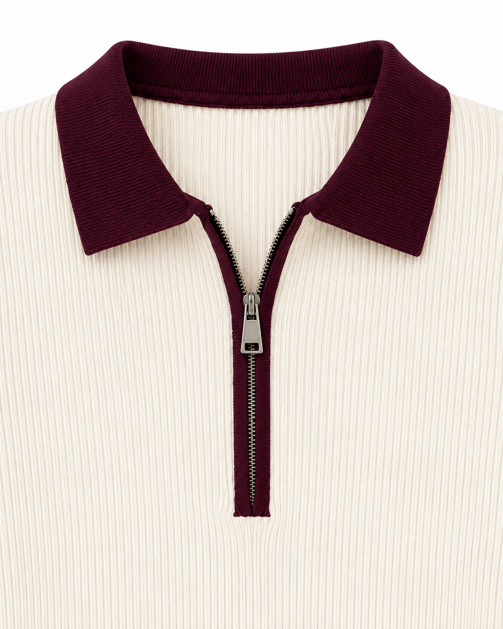 Contrast Collar Ribbed Knit Top – collar zip detail