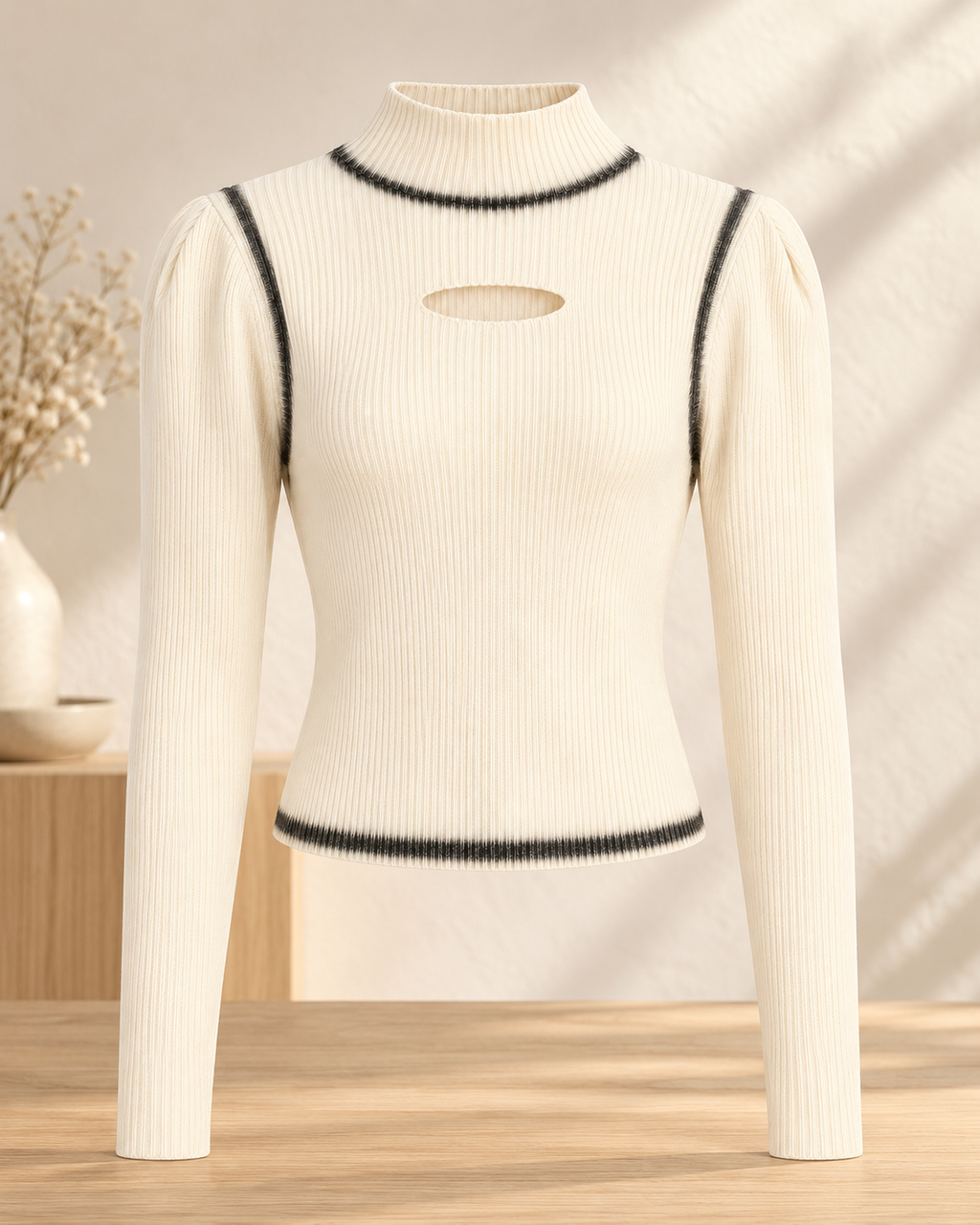 Contrast Trim Cut-Out Ribbed Top – product showcase