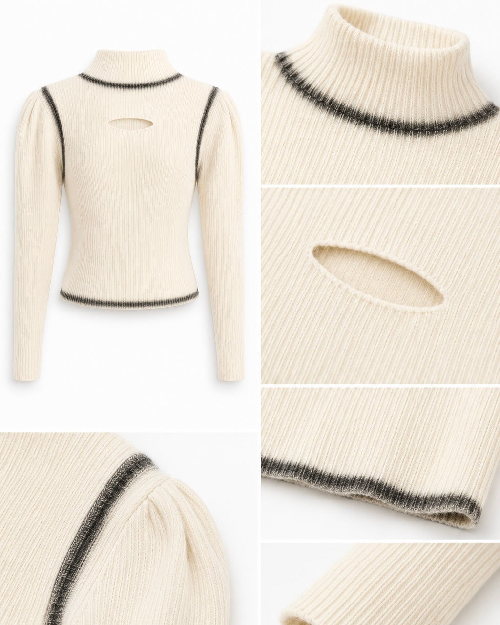 Contrast Trim Cut-Out Ribbed Top – detail montage