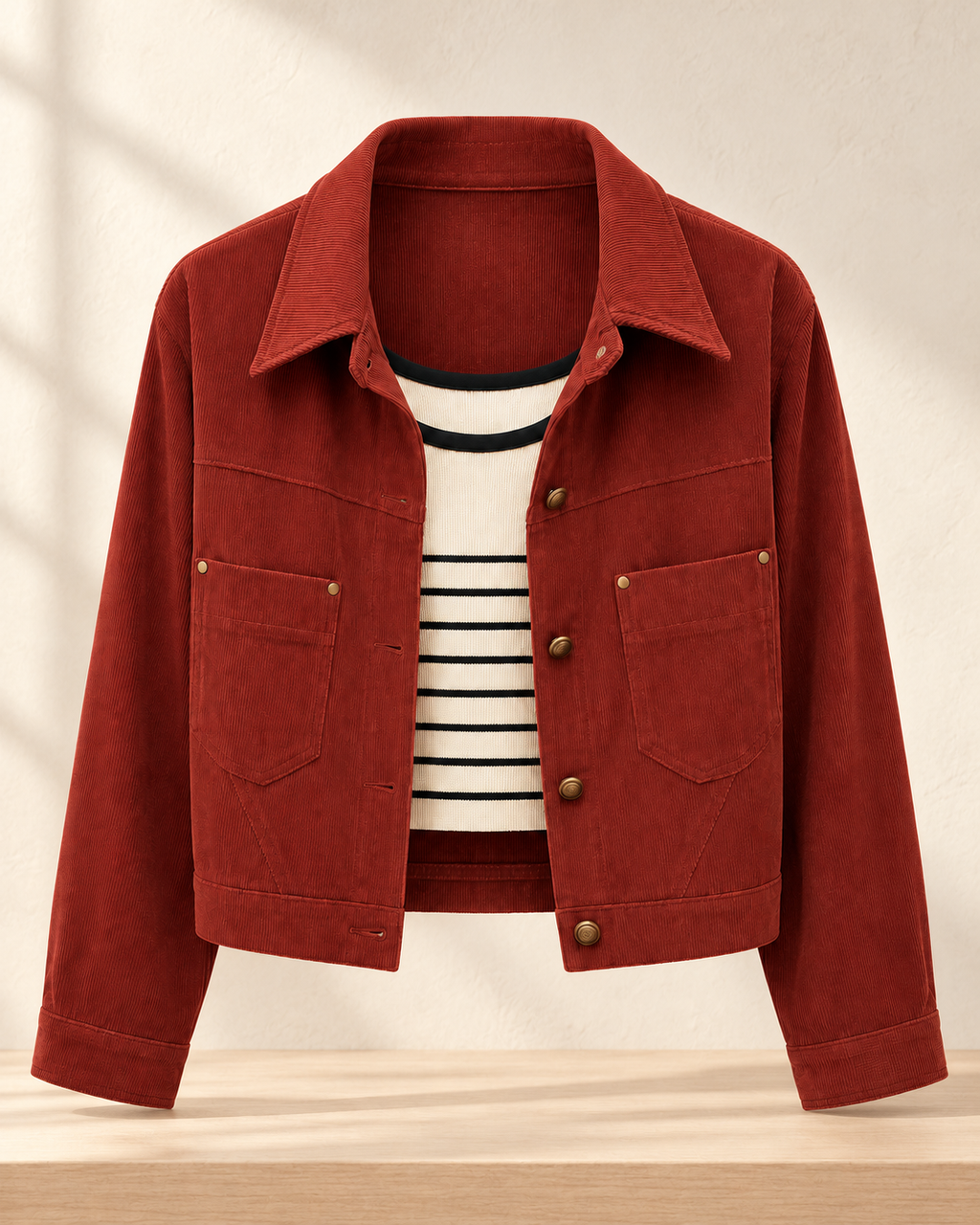 Corduroy Cropped Jacket with Knit Inner – product showcase