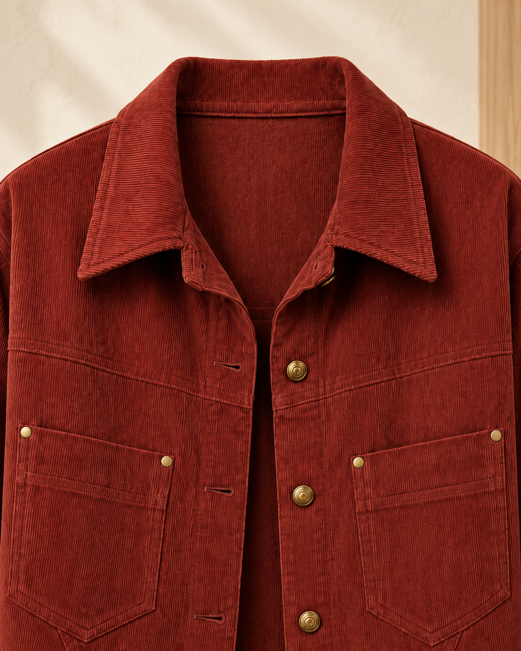 Corduroy Cropped Jacket with Knit Inner – collar pocket detail