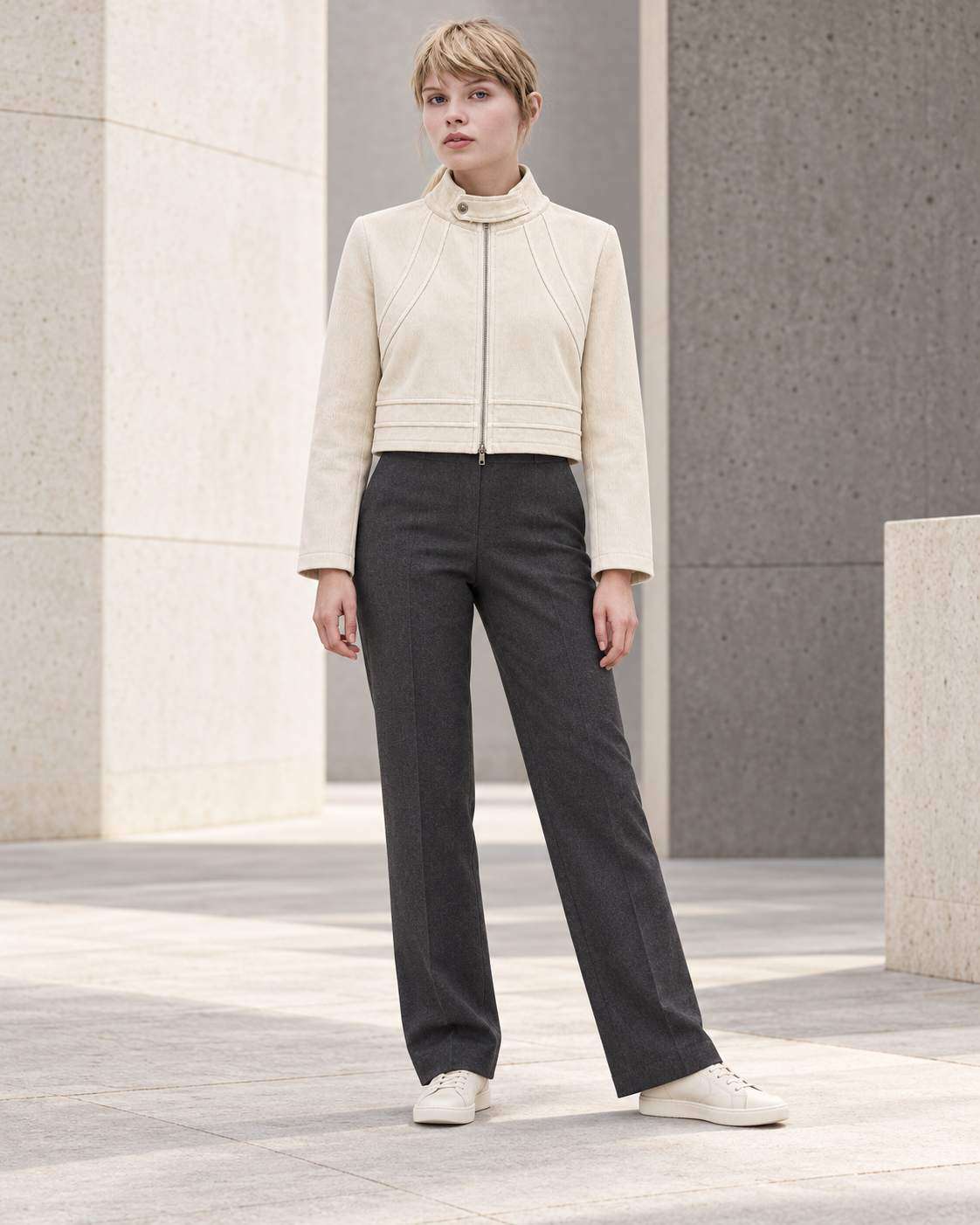 Corduroy Zip-Up Cropped Jacket – model hero