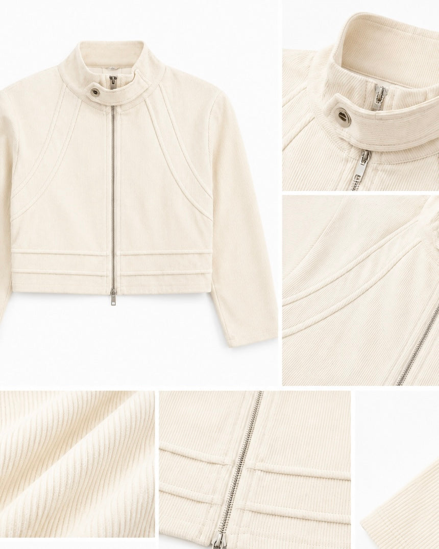 Corduroy Zip-Up Cropped Jacket – detail montage