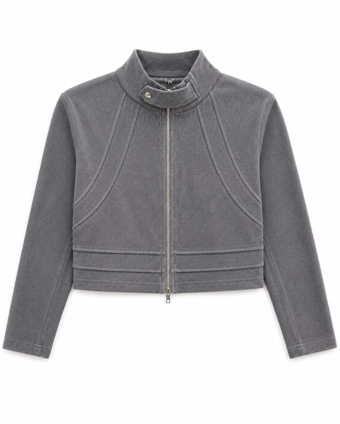 Corduroy Zip-Up Cropped Jacket – grey colour view