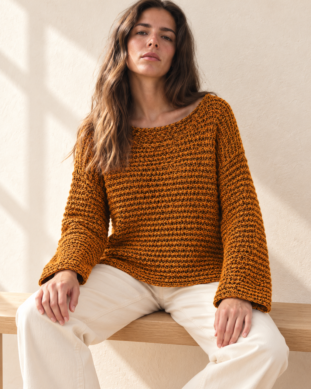 Cozy Ribbed Knit Sweater – styled model
