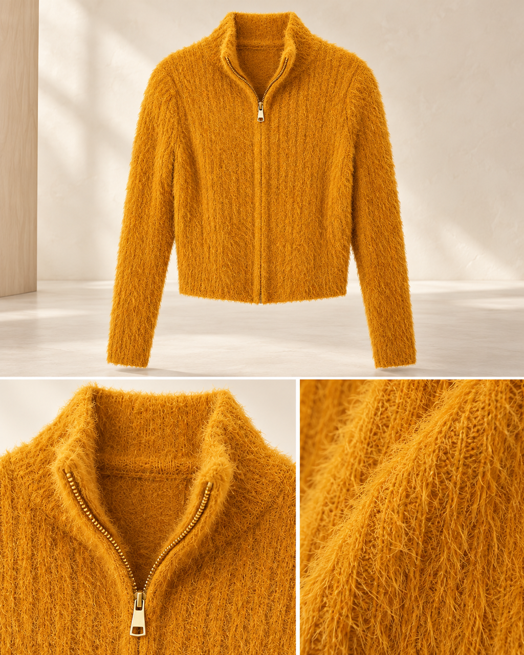 Cropped Furry Zipper – collar zipper detail
