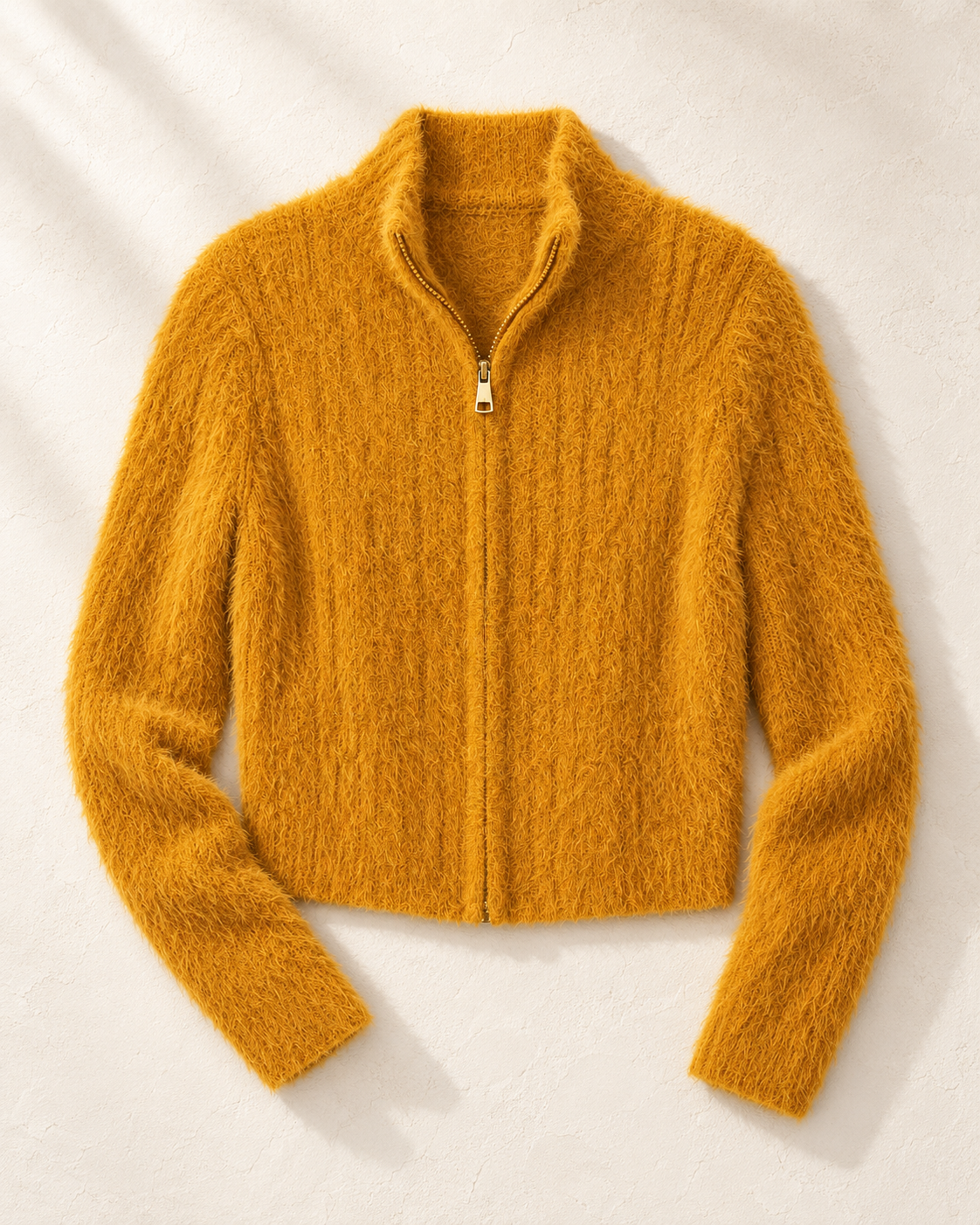Cropped Furry Zipper – front folded composition