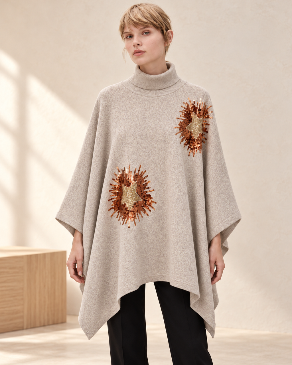 Embellished Poncho Sweater – model close