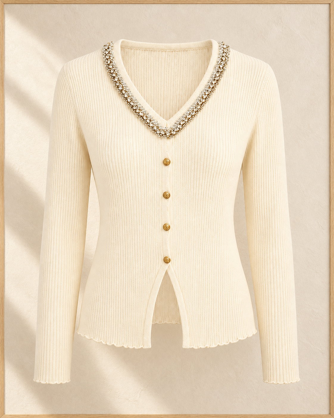Embellished V-Neck Ribbed Top – product showcase