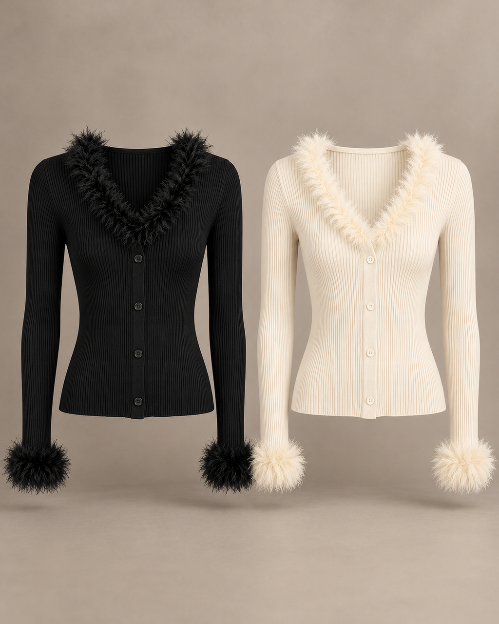 Faux Fur Trim Ribbed Top – colours comparison