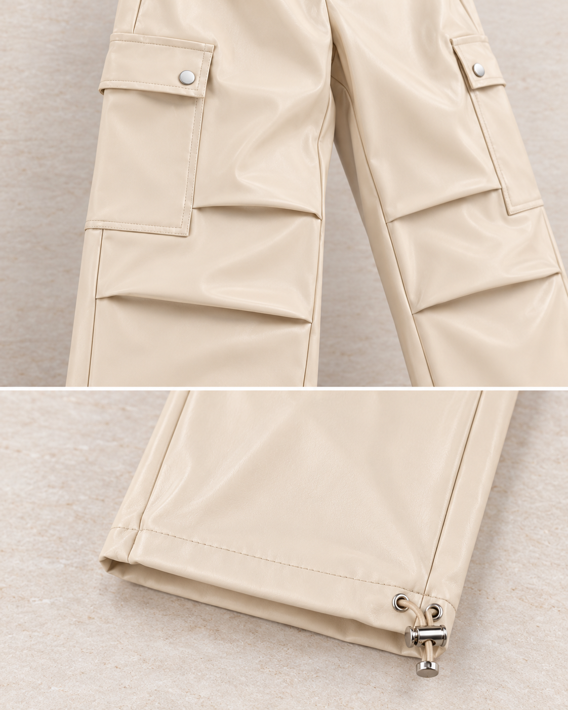 Faux Leather Cargo Pants – cargo knee hem details