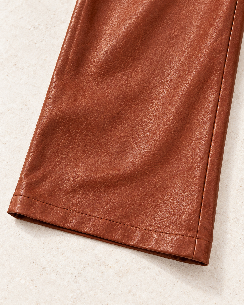 Faux Leather Wide Leg Pants – stitch hem detail