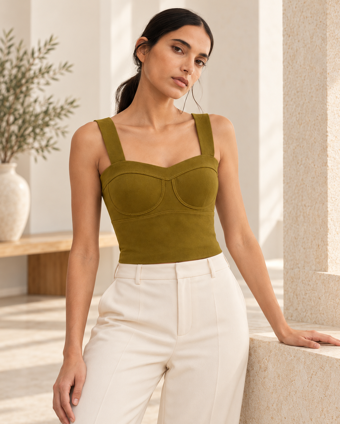 Faux Suede Corset Top – model close