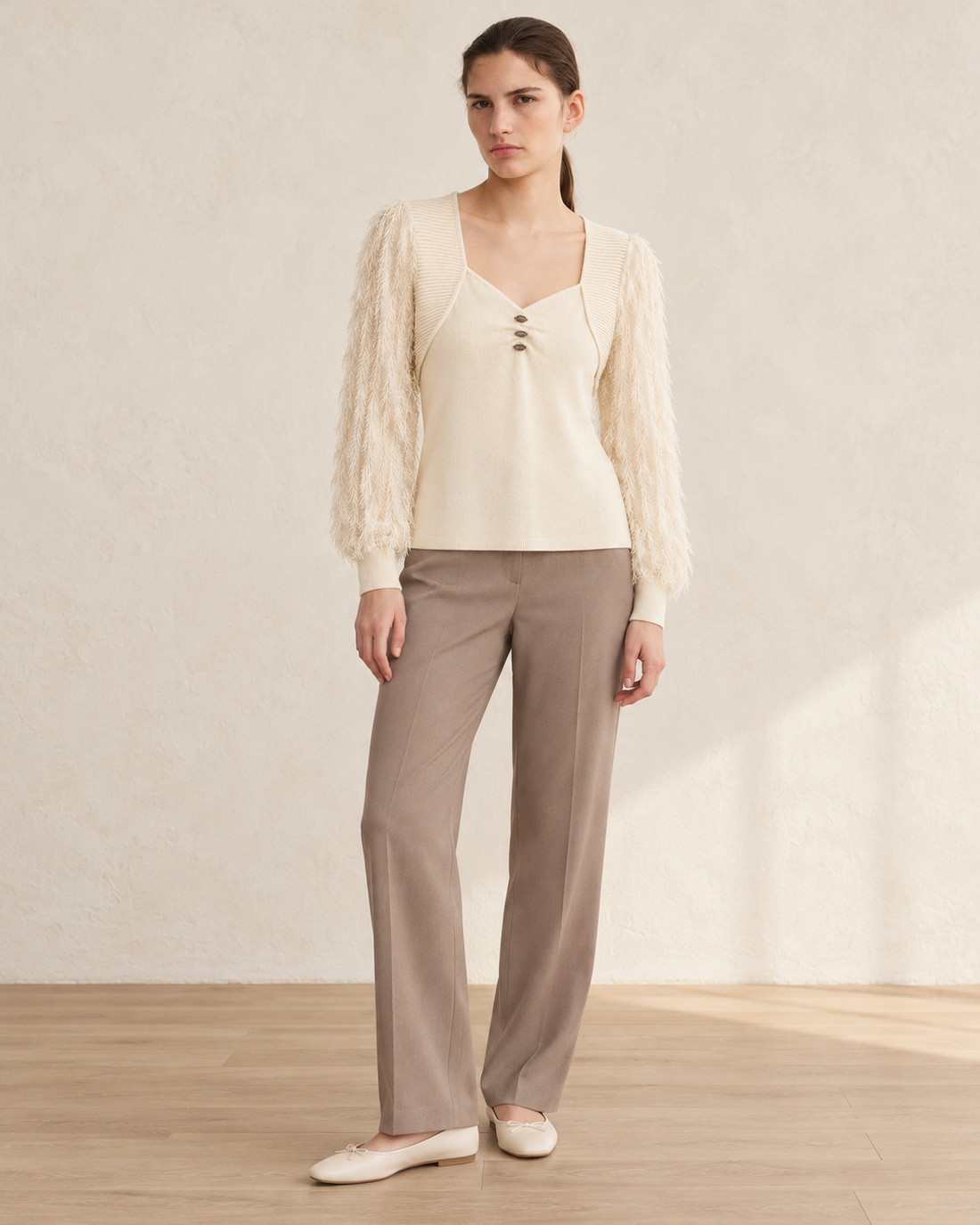 Feather Sleeve Knit Top