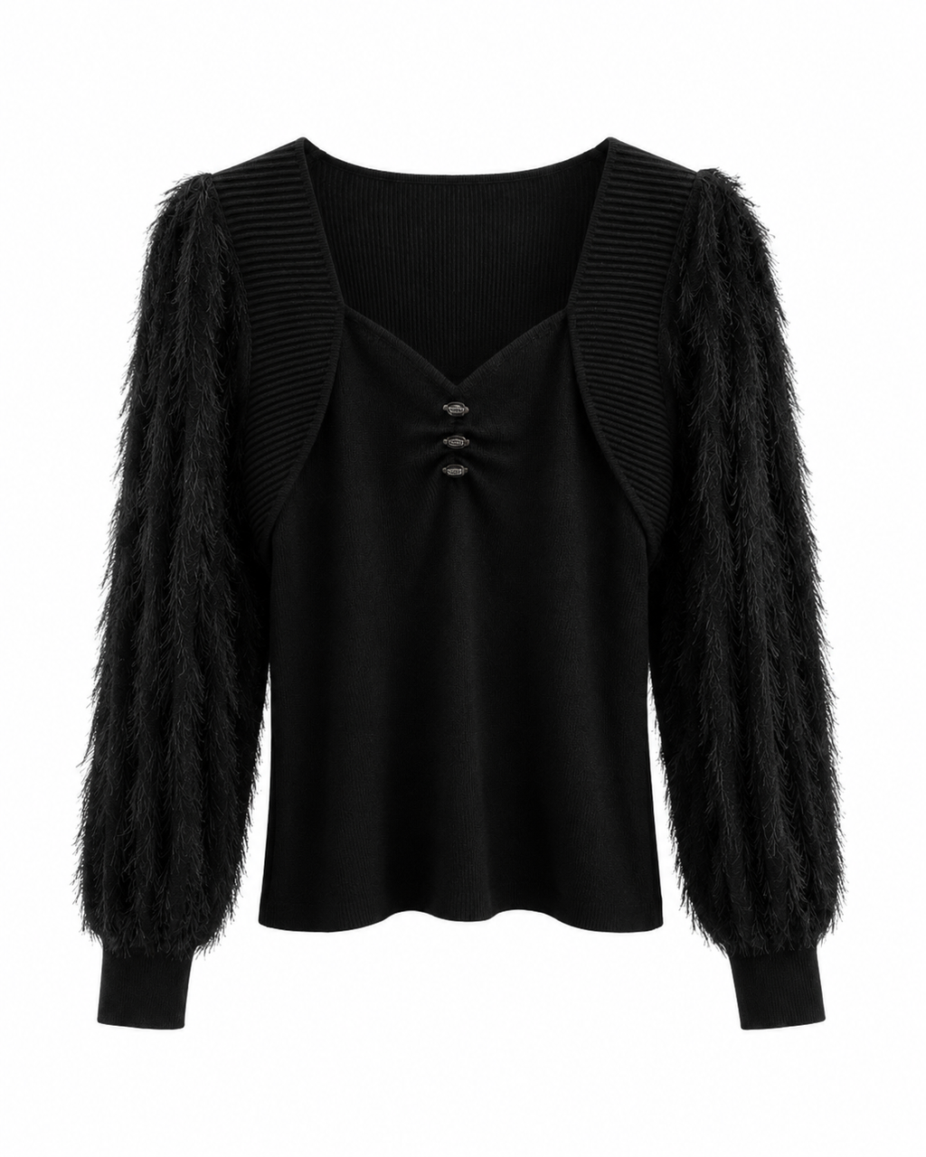 Feather Sleeve Knit Top – black showcase