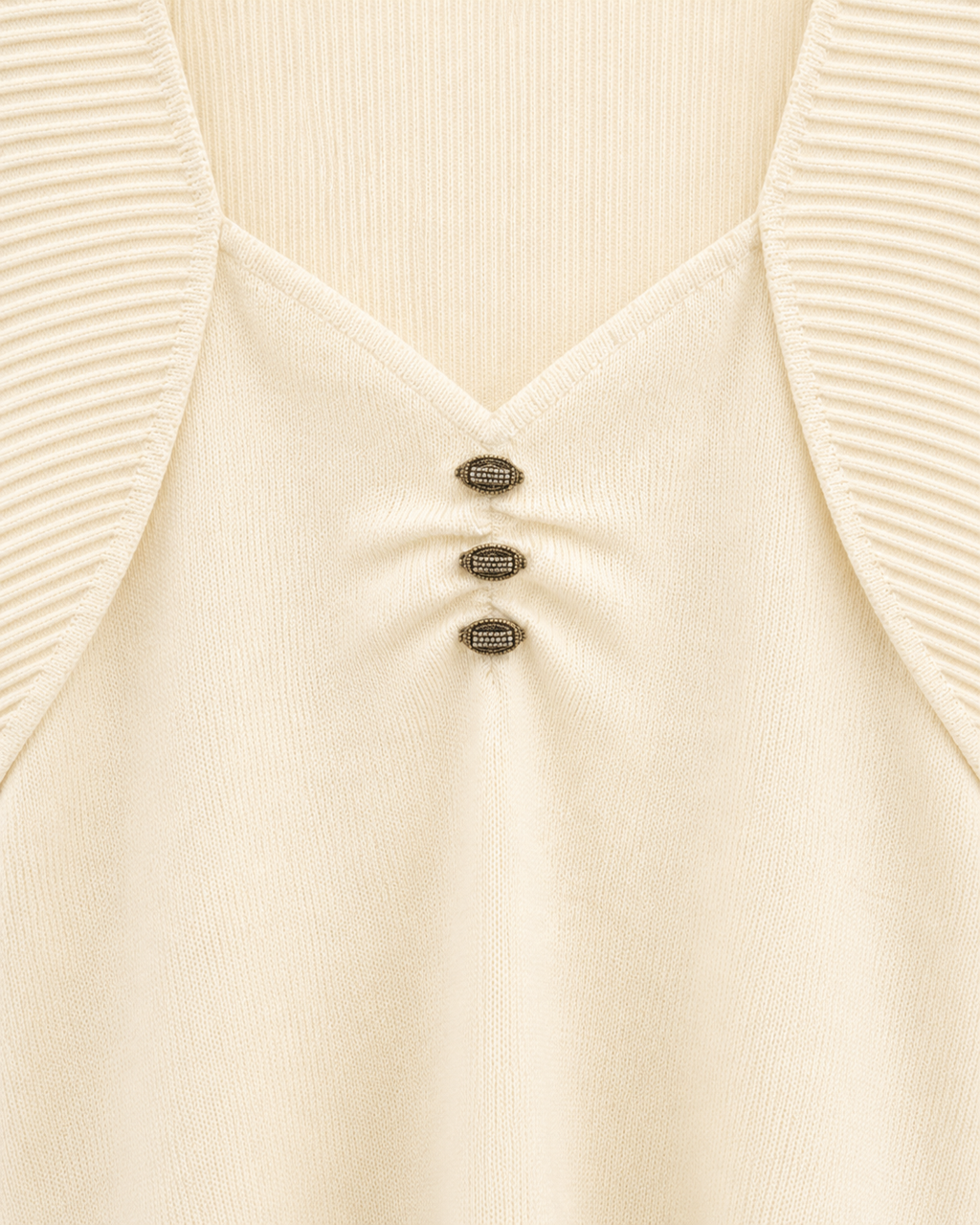 Feather Sleeve Knit Top – neckline buttons detail