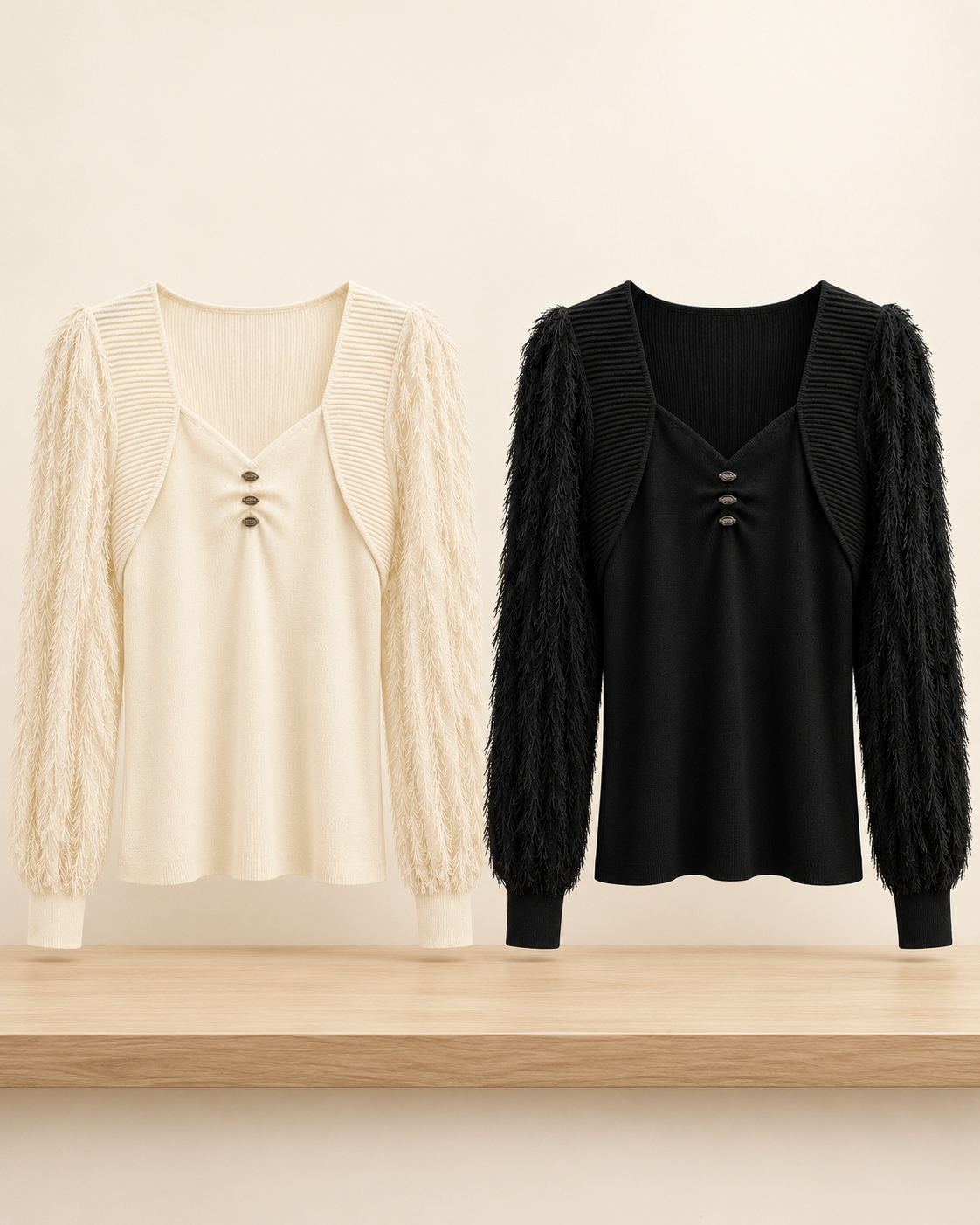 Feather Sleeve Knit Top – colours