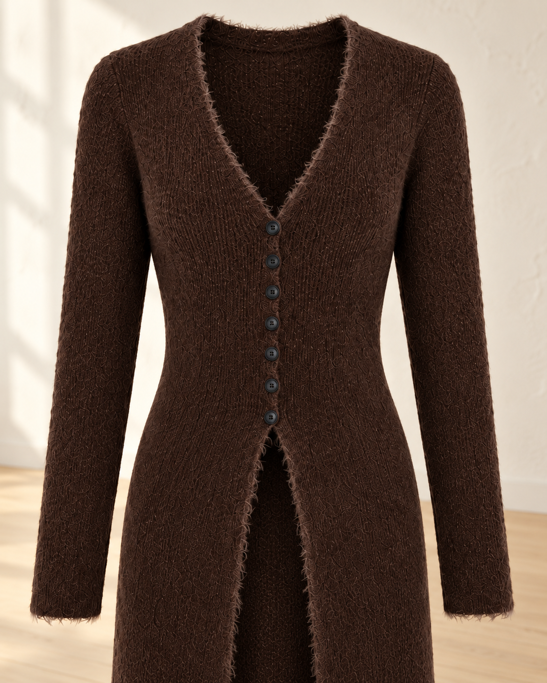 Fuzzy Knit Cape – neckline detail