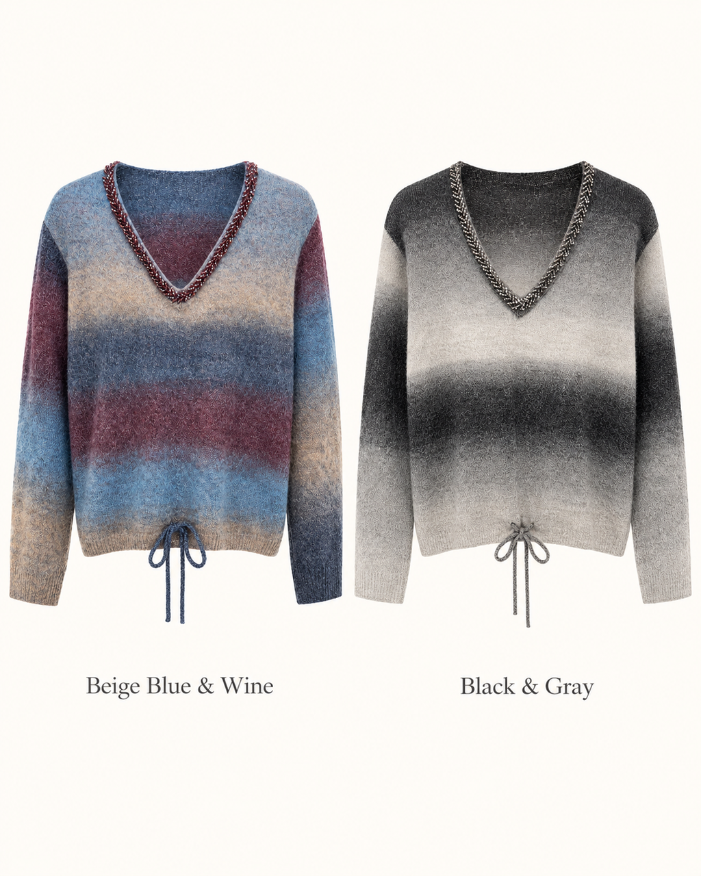 Gradient Drawstring Knit Pullover – colour comparison