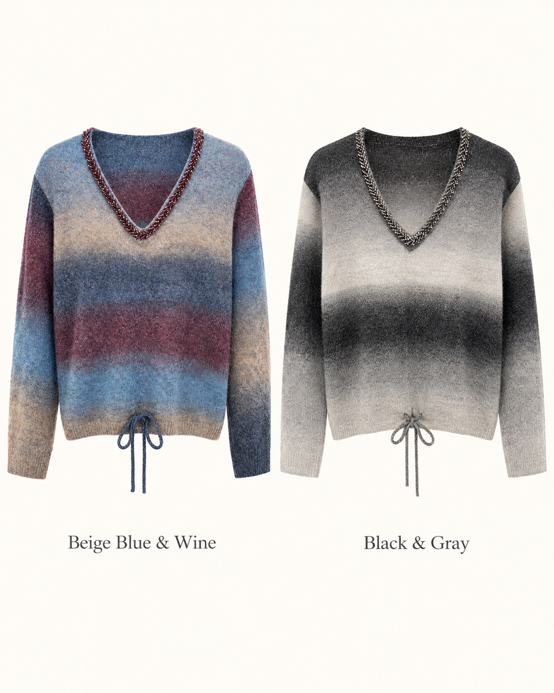 Gradient Drawstring Knit Pullover – colour comparison