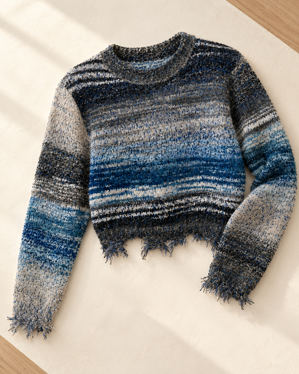 Gradient Fringe Knit Sweater – single colour flatlay