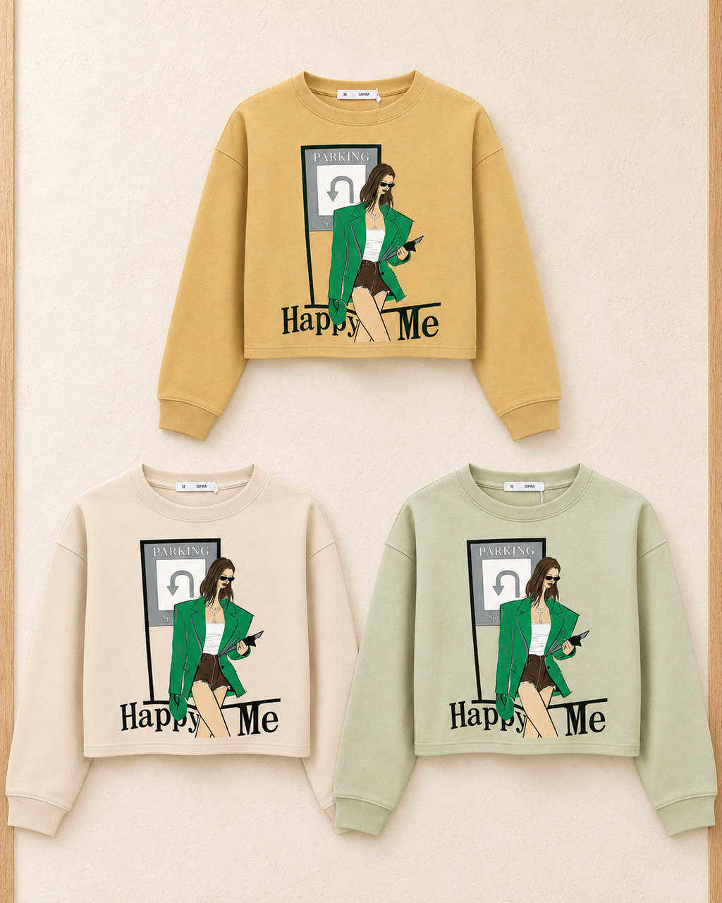 Graphic Cropped Sweatshirt – colour comparison