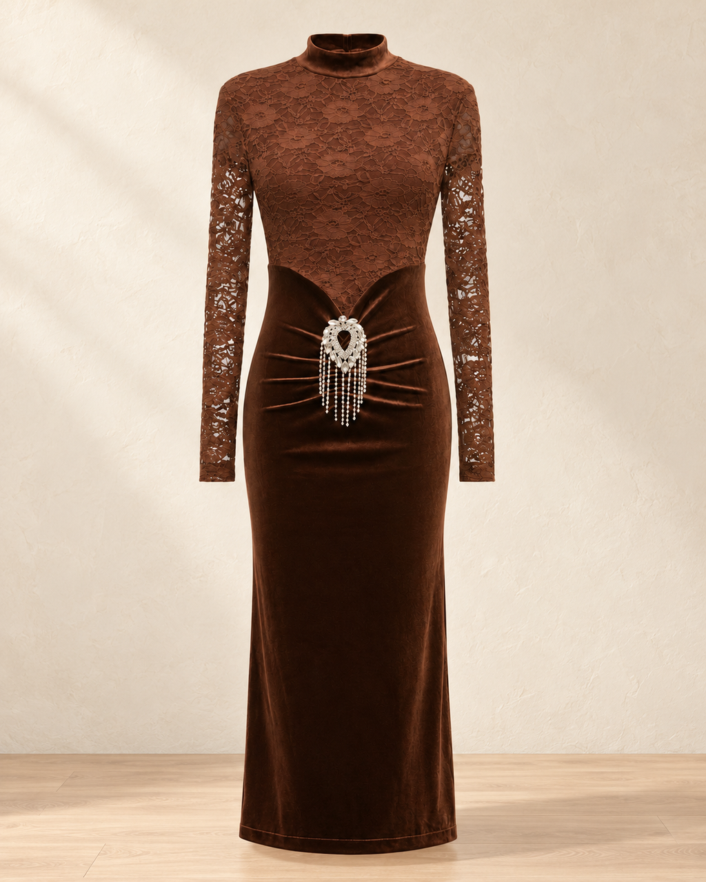 Lace & Velvet Embellished Midi Dress – product showcase