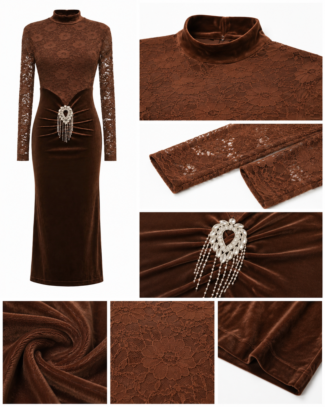 Lace & Velvet Embellished Midi Dress – detail composition