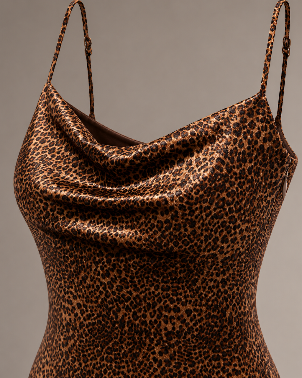 Leopard Cowl Midi Dress – brown cowl detail