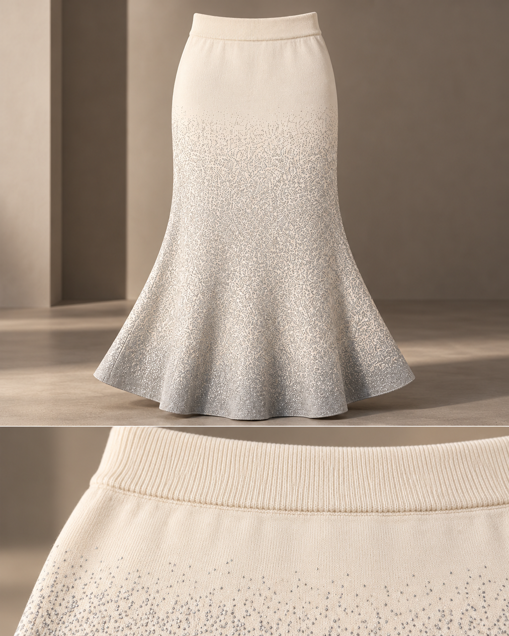 Mermaid Knit Midi Skirt – waistband transition detail