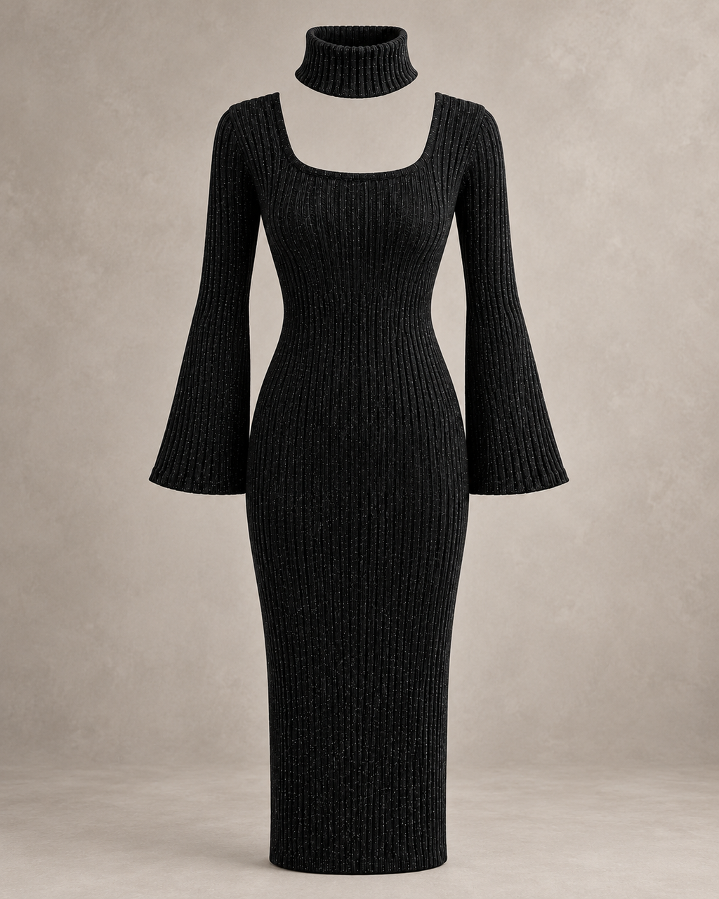 Noir Sculpt Knit Dress (Detachable TurtleNeck) – product showcase