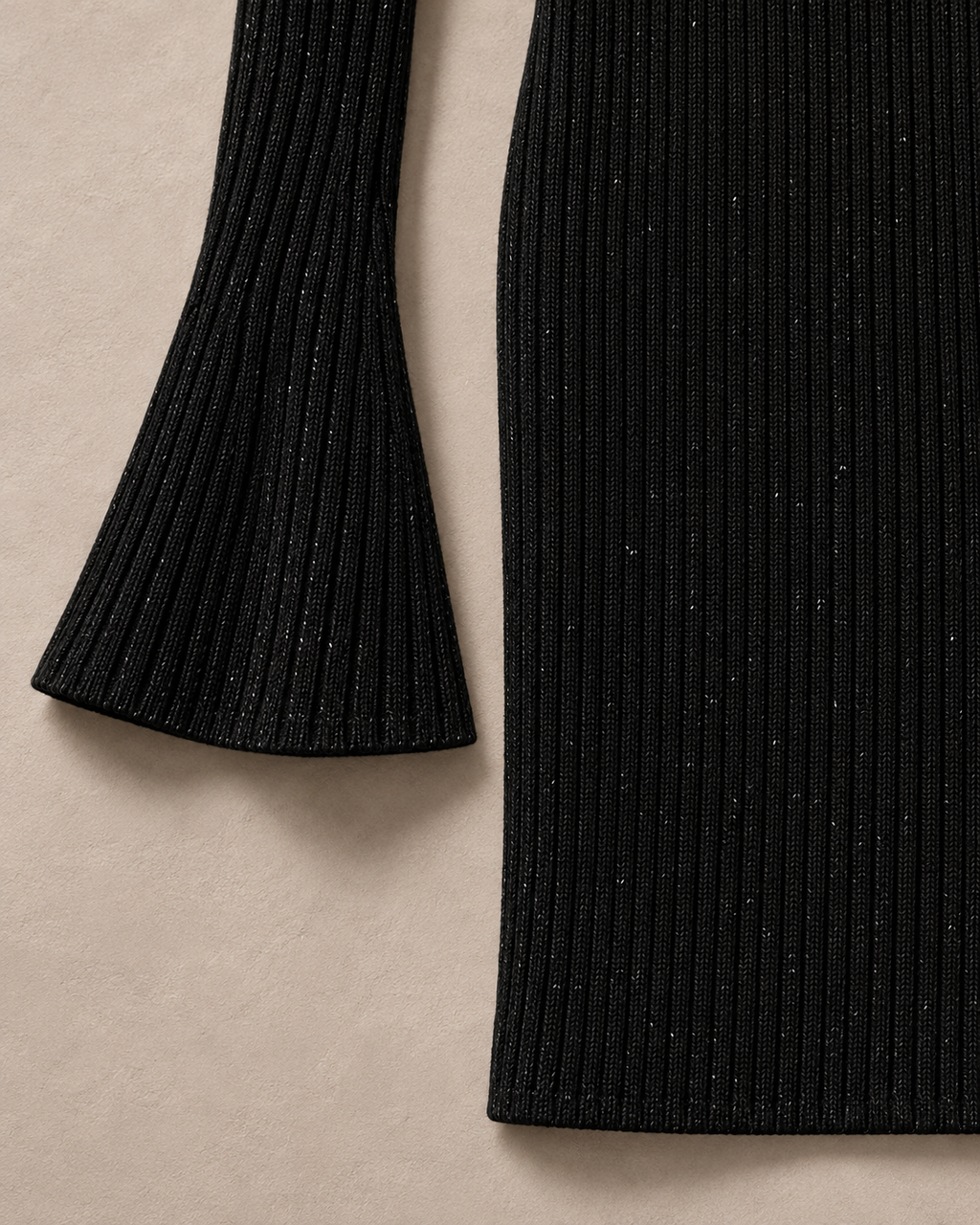 Noir Sculpt Knit Dress (Detachable TurtleNeck) – bell sleeve hem detail