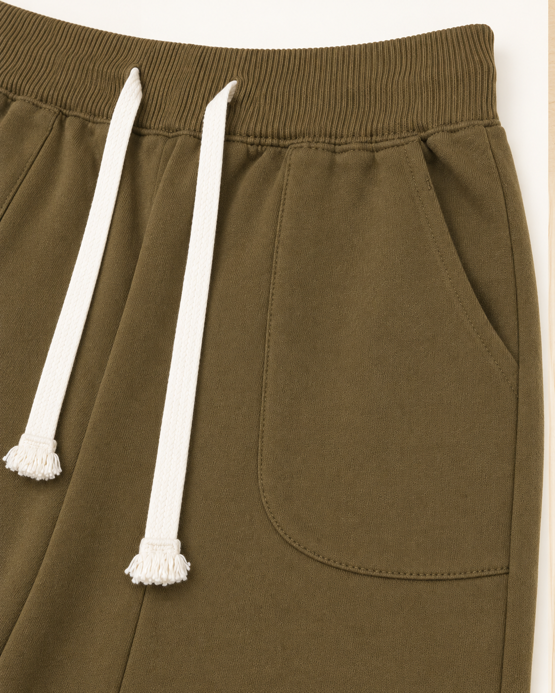 Olive Wide Leg Sweatpants – waist and pocket detail