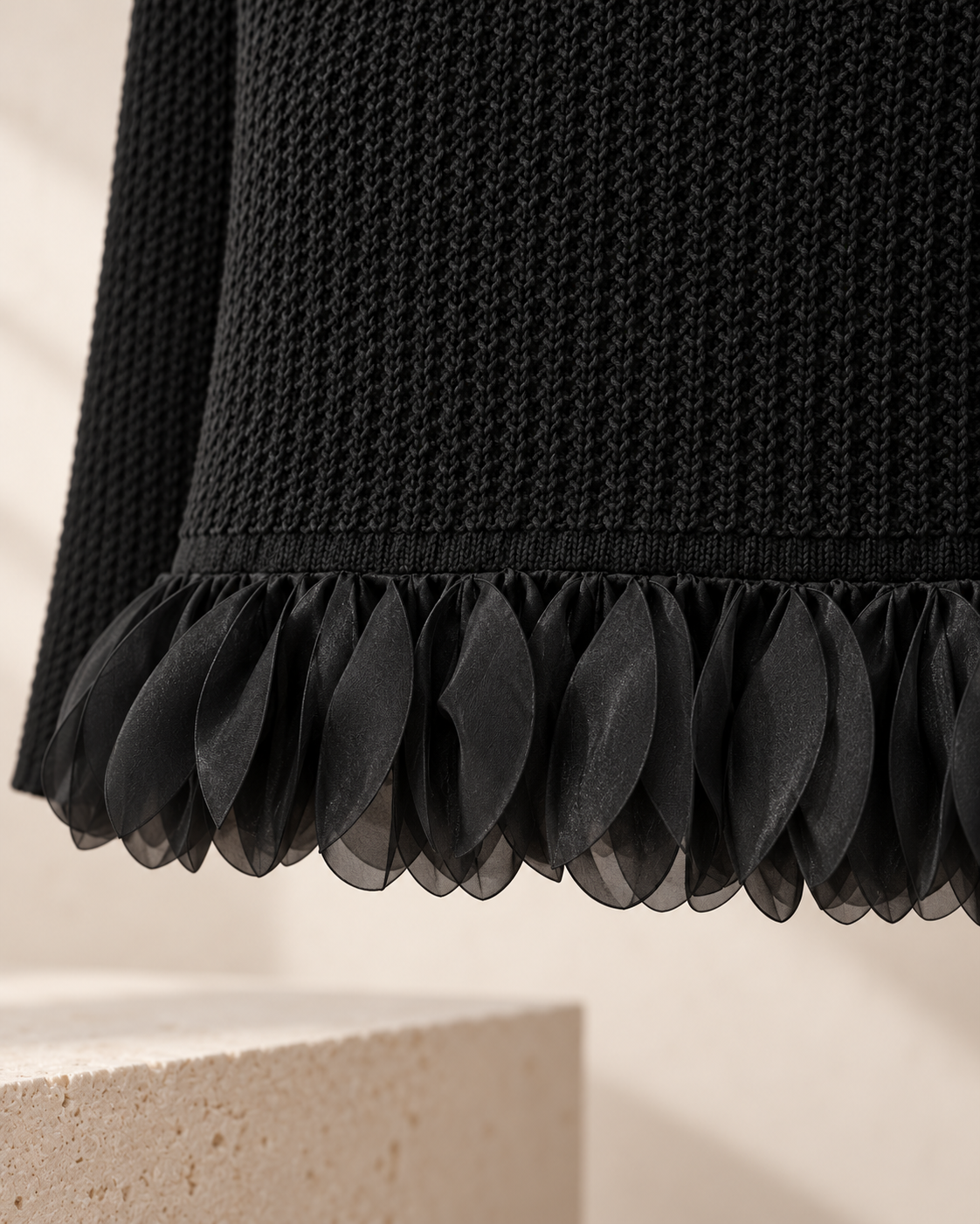 Organza Trim Cropped Knit Top – organza hem detail