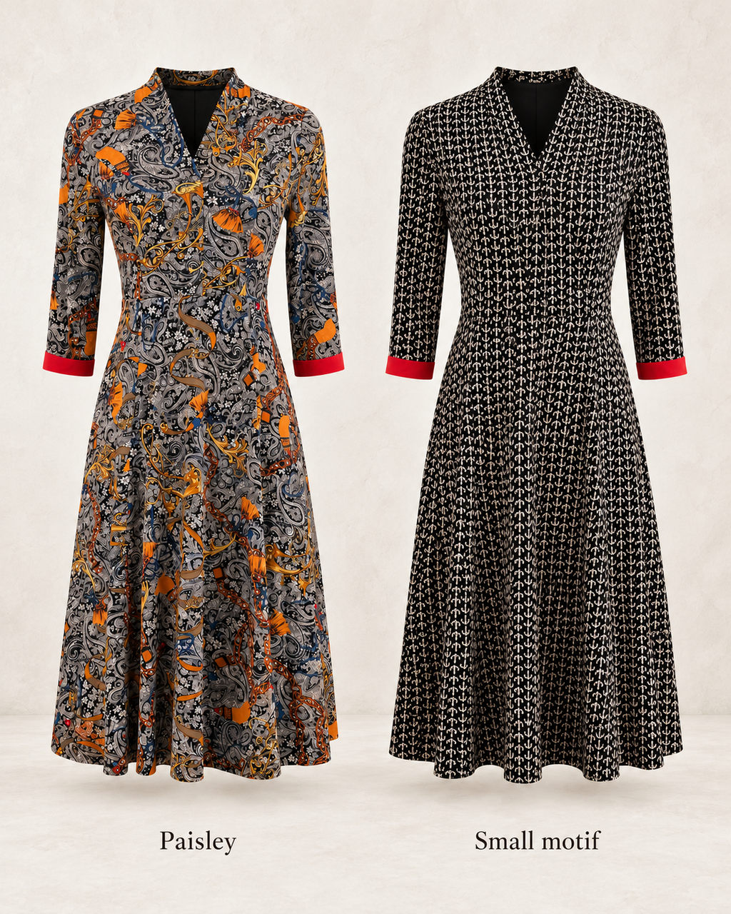 Paisley Wrap Midi Dress – print comparison