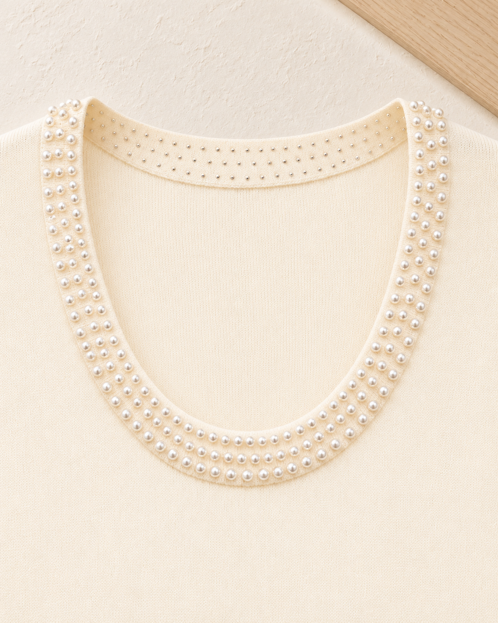 Pearl Trim Knit Top – pearl neckline detail
