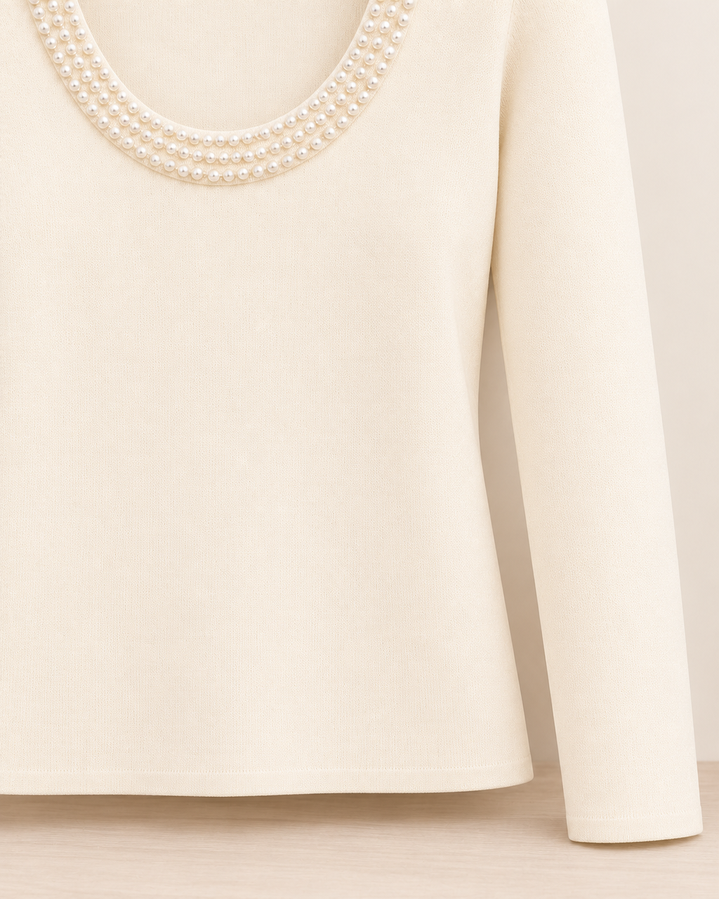 Pearl Trim Knit Top – sleeve hem detail