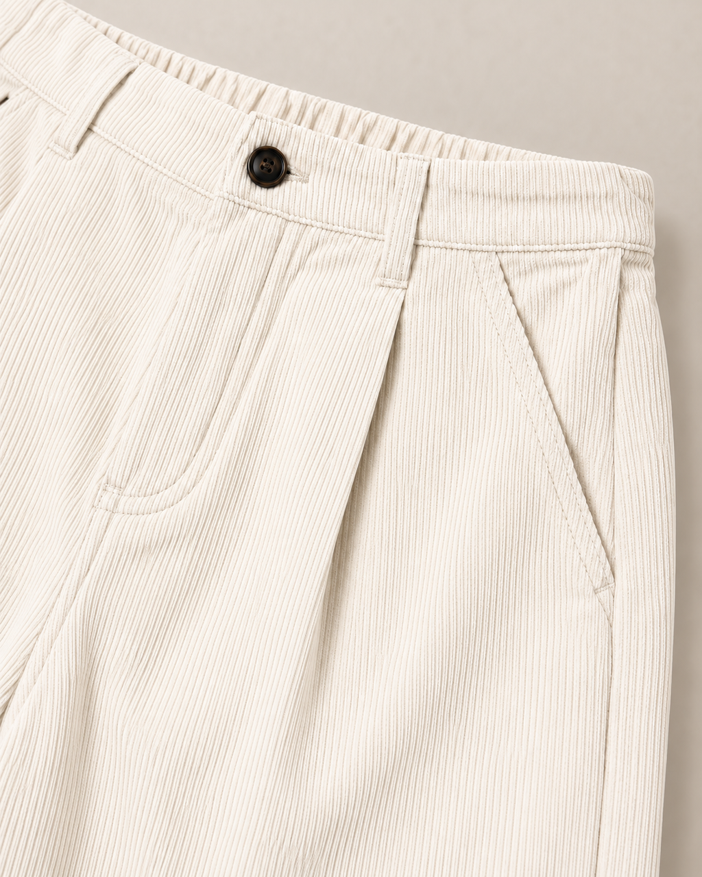 Pleated Corduroy Culotte Trousers – waist pleat detail